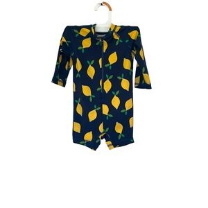 Hanna Andersson Lemon Print Zip Rashguard Swimsuit 6-12M UPF 50+ One Piece